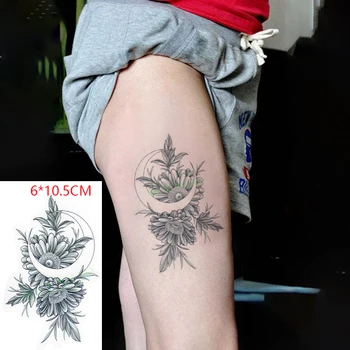 Ūdensnecaurlaidīgus Pagaidu Tetovējumu Uzlīmes Ziedu Daisy Krizantēmu Mēness Body Art Flash Tetovējums Viltus Tetovējums uz Sievietes Vīrieši