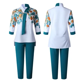 2 Gabals Uzvalks Africana Plus lieluma Sievietēm Jaunā Modes Septiņas Ceturksnī Piedurknēm Blūze Pantsuit Dashiki Birojs Sieviešu Ikdienas Tērps Vasarā
