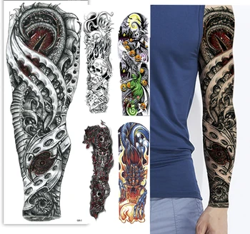 Lielu Roku Piedurknēm Dragon Tattoo Rožu Ūdensnecaurlaidīgus Pagaidu Tetovējums Vīriešu kategorijas Uzlīme mehāniskā Konstrukcija Pilnībā Galvaskausa Totem Tetovējums sievietēm