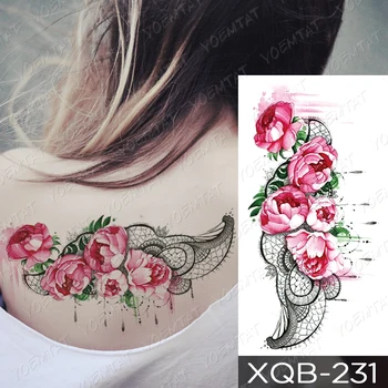 Ūdensnecaurlaidīgus Pagaidu Tetovējumu Uzlīmes Purpura Rozā Līnija Rose Puķu Flash Tetovējumiem Totem Sirds Body Art Roku Viltus Piedurknēm Tetovējums Sievietēm