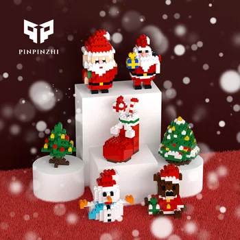 Ziemassvētku Sērija Mikro Celtniecības Bloki, Santa Claus Lācis Sniegavīrs Koka Aļņa Zeķes Mini Ķieģeļi Attēls Rotaļlietu, Mazulis Dāvanas