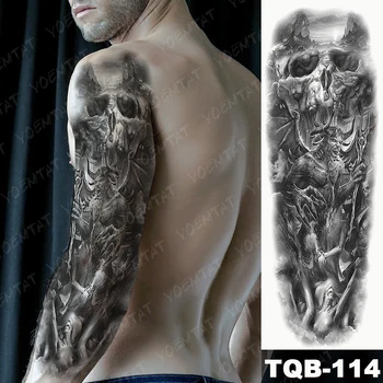 Lielu Roku Piedurknēm Tetovējums Ellē Sātans Velns Lucifers Ūdensnecaurlaidīgus Pagaidu Tatto Uzlīmes, Lūdzot Eņģelis Body Art Pilna Viltus Tetovējums Vīriešiem