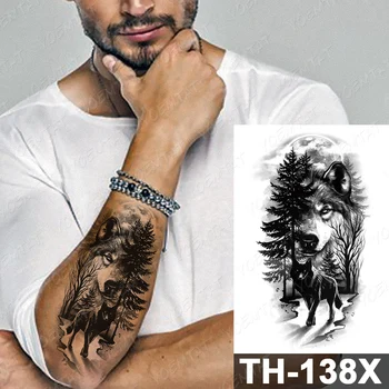 Moonlight Henna Vilks Pagaidu Tetovējumu Uzlīmes, Vīriešu, Sieviešu Meža Dzīvnieku Ūdensizturīgs Viltus Tīģeris, Lauva, Body Art Tetovējums Decal