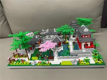 3826P+ Ķīniešu Spārnu Arhitektūru, Kvartālu Struktūra Sapņu Dārzs 3D Modelis DIY Dimanta Mini Ēkas Neliela Ķieģeļu Rotaļlieta Bērniem