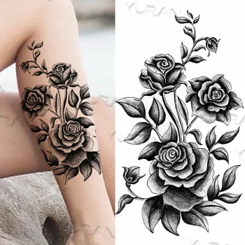 Henna Kulons Pagaidu Tetovējumiem Sievietēm, Meitenēm Rose Puķu Taureni Akvarelis, Lavandas Enkura Viltus Tetovējumu Uzlīmes Roku Tatoos