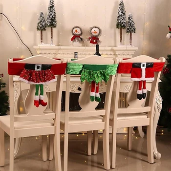 Ziemassvētku Krēslu Pārvalki Santa Claus, Sniegavīrs Klp, kas neietilpst austie Krēslu Komplekts Ziemassvētku Rotājumi Ir 2021. Jaunā Gada Dāvanu, Mājas Tekstila