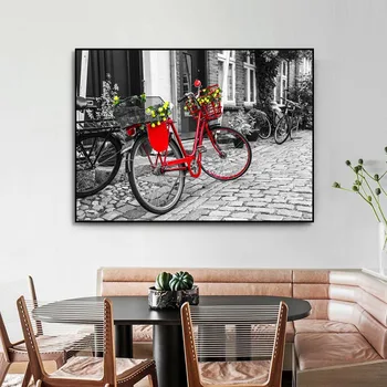 Ziemeļu iela dekorācijas, retro art audekls gleznošanai sarkano velosipēdu plakātu biroja sienas gleznojums, viesistaba, mājas sienu apdare