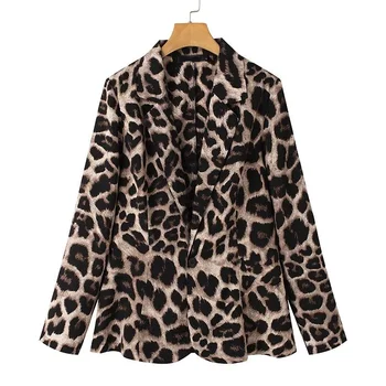 žakete feminino gadījuma com lapela de leopardo, casaco botao unico grande, primavera outono 2021