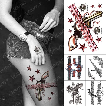 Ūdensnecaurlaidīgus Pagaidu Tetovējumu Uzlīmes Pieaugušo Sexy Loku Zvaigžņu Mežģīņu Rozes Tetovējumiem Vainagu Lentes Ieroci Body Art Roku Viltus Tetovējums Sievietes Vīrieši