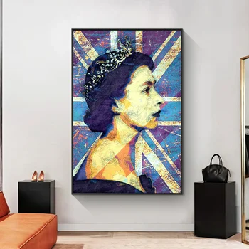 Pop Art Karalienes Elizabetes II Portrets UN Savienības Jack Sienas Plakātu Mākslas Audekls Mākslas Gleznas Izdrukāt Mājas Apdare Attēlu