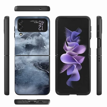 Sniega Kalnu Ainavas Case for Samsung Galaxy Z Flip3 5G Black Grūti, mobilā Telefona Vāciņu Z Flip 3 PC Korpusa Zflip3 Coque