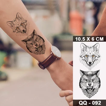 Ūdensnecaurlaidīgus Pagaidu Tetovējumu Uzlīmes Melnā Mežonīgs Vilks Tiger Totem Flash Tatto Sieviete, Vīrietis, Rokas, Potītes Atdzist Body Art Viltus Tetovējums