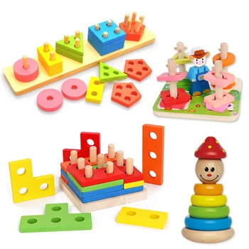 Koka Puzles Sākumā Apgaismības Mācību Rotaļlietas Bērniem, Montessori Grafisks Krāsains Karikatūra Dzīvnieku Formas Puzzle Rotaļlietas Bērniem