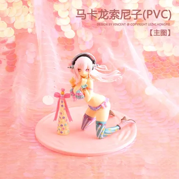 13CM Super Sonico Sexy PVC Rīcības Attēls Peldkostīmu Modeli Anime Attēls Rozā Saldējumu Sērija Ar Macaron Tornis Lelle, Rotaļlietas, Dāvanas,