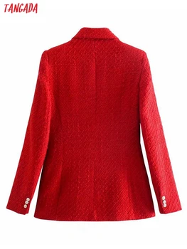 Tangada Sievietes Ir 2021. Modes Red Tvīda Biezs Mētelis, Žakete Vintage Dubultā Krūtīm, garām Piedurknēm, Sieviešu Virsdrēbes 3H294