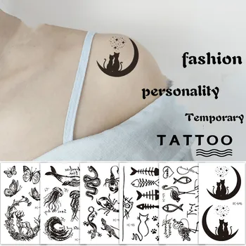 Mēness Kalna Meža Zvaigžņu Pagaidu Tetovējumu Uzlīmes Melnas Rozes Dizaina Ziedu Roku Body Art Lielu Viltus Tetovējumu Uzlīmes Modes Sievietēm