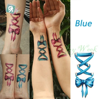Ūdensnecaurlaidīgus Pagaidu Tetovējumu Uzlīmes 3D blue bow-mezgls tatto uzlīmes flash tetovējums viltus tetovējumiem meitene sievietēm