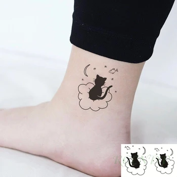 Ūdensnecaurlaidīgus Pagaidu Tetovējumu Uzlīmes Kaķis Zivis Mēness Zvaigzne Viltus Tatto Flash Tetovējums, Kakla, Roku, Kāju Atpakaļ Body Art Sievietēm Vīriešiem