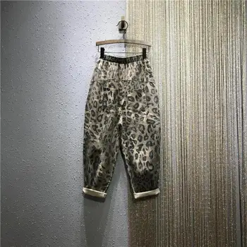 Ir 2021. Visiem Atbilstības Gadījuma Kokvilnas Džinsa Harēma Bikses Rudens Jaunas Modes Sieviešu Elastīgu Vidukli, Zaudēt Leopards Drukāt Vintage Jeans