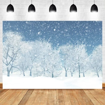 Laeacco Ziemas Baltajā Meža Sniegpārslas Light Bokeh Ziemassvētku Ainavu Foto Fona Foto Fons Foto Studija