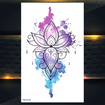 Akvarelis Lotus Pagaidu Tetovējumiem Bērniem, Sievietēm 3D Rožu Henna Mehndi Ziedu Viltus Tetovējums Krūtīm Rokas Unicorn Spalvu Putnu Tetovējums