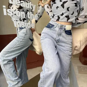 Džinsi Sievietēm Streetwear Japāņu Vasaras Lupatu Mazgā Zaudēt Augsts Viduklis Kabatas Modes Dizaina Visas spēles Retro Apģērbu Baggy