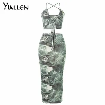 Yiallen Vasaras Modes Drukāšanas Gadījuma Sieviešu Uzvalks Jauns Kamzolis Dobi No Mežģīnes-Up Kultūru Top Bikses 2 Gabals, kas Femme Tērpiem