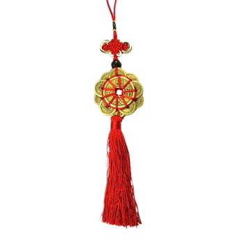 Bagātība, Panākumi, 10 Vara Monētas Ķīniešu Mezgls Sarkanā Virve Feng Shui Laimīgs, Mājas Dekoru