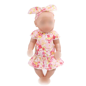 43 cm bērnu lelles Kleita jaundzimušajiem Mazu, svaigu drukas kleita + matu joslā, Bērnu rotaļlietas, svārki fit Amerikāņu 18 collu Meitenes, lelle f524