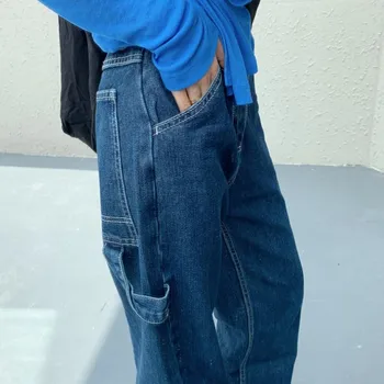 Tonngirls Vintage Plaša Kāju Bikses Gadījuma Zaudēt Džinsa Džinsi Zilā Krāsā Ar Augstu Sieviešu Wasit Džinsi Streetwear Džinsa Jean Sieviešu Bikses