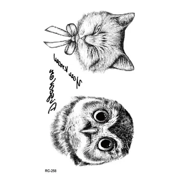 Body Art ūdensnecaurlaidīgus pagaidu tetovējumiem vīriešiem un sievietēm, vienkāršu kaķis pūce dizains mazu tetovējumu uzlīmes, Vairumtirdzniecība RC2258