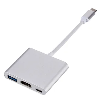 3 in 1 C Tipa HDMI saderīgu USB 3.0 Uzlādes Adapteris USB-C 3.1 centrs Mac Air Pro Huawei Mate10 Samsung S8 Plus