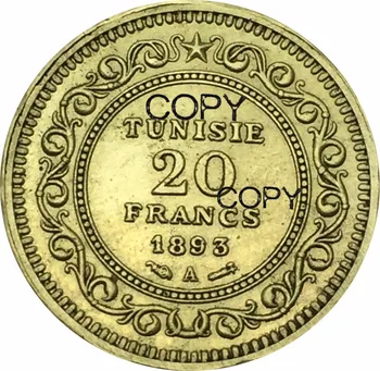 Tunisija 20 Franku Zelta Monētas, 1893 Pūtēju Metāla Kopēt, Monētas, Jubilejas MONĒTAS