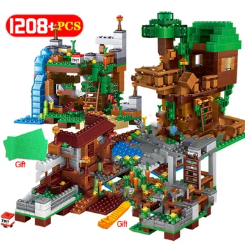 Mana Pasaule Komplekti Celtniecības Bloki Legoinglys Village Pilsētas Koku Minecraftings Māja Ūdenskritums Warhorse Ķieģeļi Rotaļlietas Bērniem