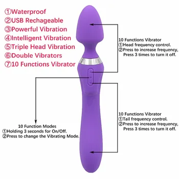 Dubultā Vibratori Sievietēm Triple Vadītājs Vibrācijas Magic Wand Massager Maksts G Spot Vibrators Seksa Rotaļlietas, lai Sieviete Seksa Mašīna Veikals