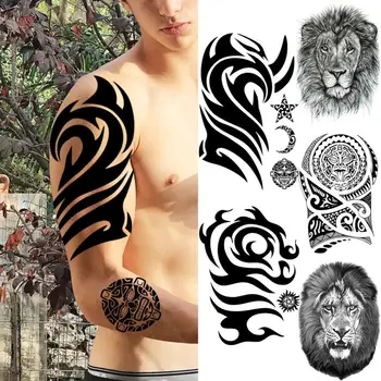 Reāli Liels Cilts Totēms Pagaidu Tetovējumiem Vīriešiem Pieaugušo Lauva Viltus Maori Tetovējums Augšstilba Ūdensizturīgs Pusi Piedurknēm Tatoos Uzlīme