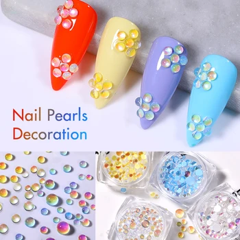 Sajauc Nāras Apaļā Stikla, Kristāla Pērlītes Candy Krāsas Sirds AB 3D Nail Art Rhinestones DIY Flatback Akrila Akmeņi Rotājumi