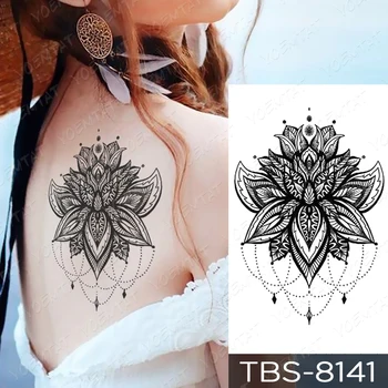 Ūdensnecaurlaidīgus Pagaidu Tetovējumu Uzlīmes Krūtīm Mežģīņu Henna Mandala Flash Tetovējumiem Vilks Dimanta Ziedu Body Art Roku Viltus Tetovējums Sievietes Vīrieši