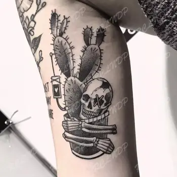 Ūdensnecaurlaidīgus Pagaidu Tetovējumu uzlīmes galvaskausa Kaktuss Punk mīlestību sirdī body art flash tetovējums viltus tatto vīriešiem sievietēm