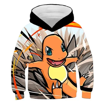 Pokemon sērijā rudens ziemas pokemon modes karikatūra hoodies hip hop streetwear gadījuma garām piedurknēm džemperis meitene hoodies 4-14y
