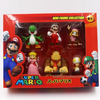 6Pcs/set Super Mario Bros PVC Rīcības Attēls Rotaļlietu Luigi Yoshi Donkey Kong Modeļu Lelle Set 3-7cm Kolekcija, Bērnu Dzimšanas dienas Dāvana