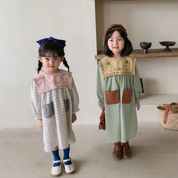 Bērnu Kleita Ir 2021. Rudenī Jaunu Meiteņu Idilliskā Stilu Gudrs Izšūšanas Laukums Apkakle Izšūta Gadījuma korejiešu Kleita Bērni Kleita