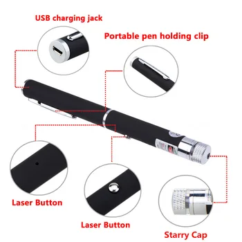 USB Keychain Lāzera Rādāmkociņš USB Uzlādes lielu Jaudu 5 MW Pārnēsājamo Sarkano Zaļā Lāzera Pildspalva Vienā Punktā Zvaigžņotām Lāzer Dropshipping