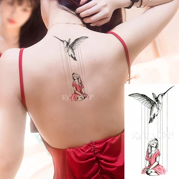 Ūdensnecaurlaidīgus Pagaidu Tetovējumu Uzlīmes Totem Spalvu Cepuri Putnu Seksīga Meitene Vadītājs Viltus Tatto Flash Tetovējums, Body Art Sievietēm Vīriešiem