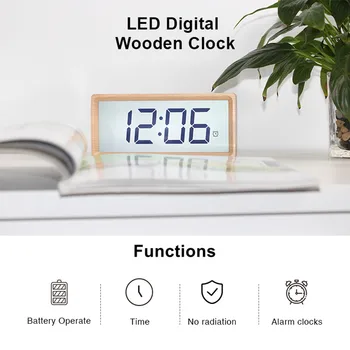 Digitālais Modinātājs Koka Lcd Elektronisko Galda Pulksteņi Laika Displejs Bateriju Darbināmas ar Sensoru Apgaismojums Guļamistabai Gultas