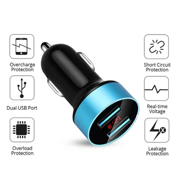 Universālā 12V-24V Ātri Dual USB Auto Lādētājs Adapteris LED Displejs Cigarešu Ligzdas Vieglāks ABS Auto Tālruņu Lādētāju XIAOMI IPHONE