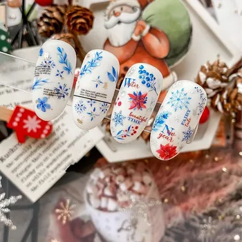 Ziemassvētku nail art uzlīme jauno gadu sieviešu nagu dekorēšana sniega pārslas lapu brids ziemassvētku eglīte ultra plānas decal HY011