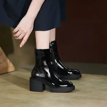 Krazing Pot cēloņu apavu full graudu ādas ziemas mājīgu apaļu purngalu jauniešu dāma, ūdensizturīgs, augsta papēži korejiešu meitene potītes zābaki l9f5