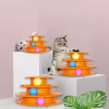 Trīspakāpju Pet Cat Rotaļlieta Tornis Dziesmu Disku Kaķis Intelektuālā Spēlē Triple Maksā Disku Kaķis Rotaļu Bumbu Apmācības Spēlēt Plate