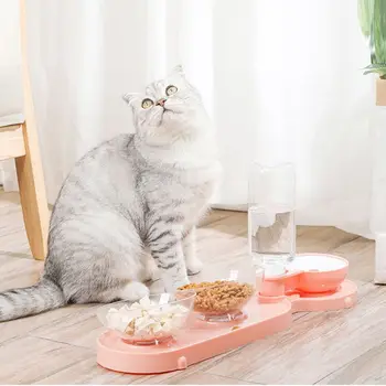 Pet Cat Bļodā Automātisko Pakārtoto Ūdens Padeves Suns, Kaķis Ir Pārtikas Bļoda Ar Ūdeni Strūklaka Double Bowl Dzeramo Trauku Bļodas Suns Kaķi